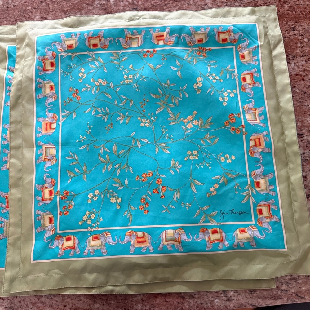 Vtg Pair Jim Thompson 100% Thai Silk Elephant Pillow Covers Turquoise 17" Square